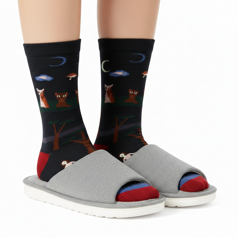 Anyfootwear 5 Pairs Size 5-9 Fashion Socks Combed Cotton Art Abstract Forest Oil Painting Novelty Happy Funny Christmas Gift for Women