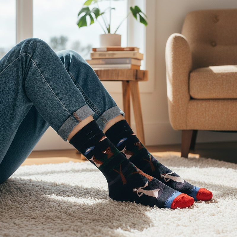 Anyfootwear 5 Pairs Size 5-9 Fashion Socks Combed Cotton Art Abstract Forest Oil Painting Novelty Happy Funny Christmas Gift for Women