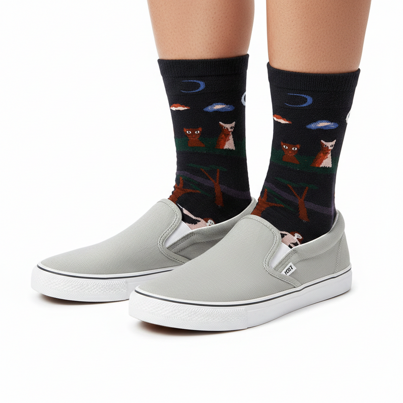 Anyfootwear 5 Pairs Size 5-9 Fashion Socks Combed Cotton Art Abstract Forest Oil Painting Novelty Happy Funny Christmas Gift for Women