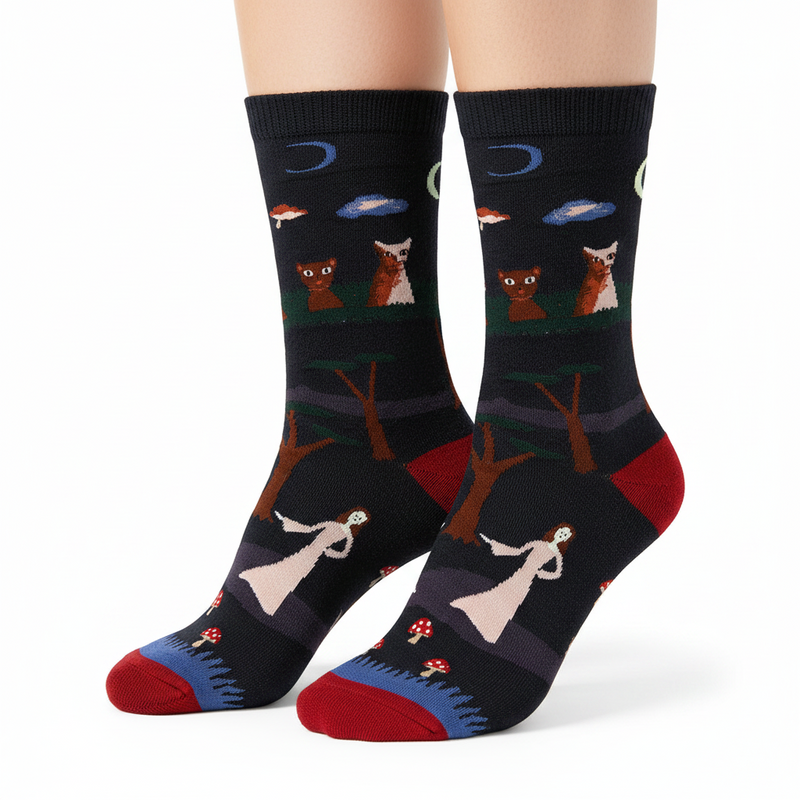 Anyfootwear 5 Pairs Size 5-9 Fashion Socks Combed Cotton Art Abstract Forest Oil Painting Novelty Happy Funny Christmas Gift for Women