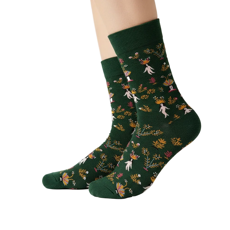 Anyfootwear 5 Pairs Size 5-9 Fashion Socks Combed Cotton Art Abstract Crowned Lady Oil Painting Novelty Happy Funny Christmas Gift for Women