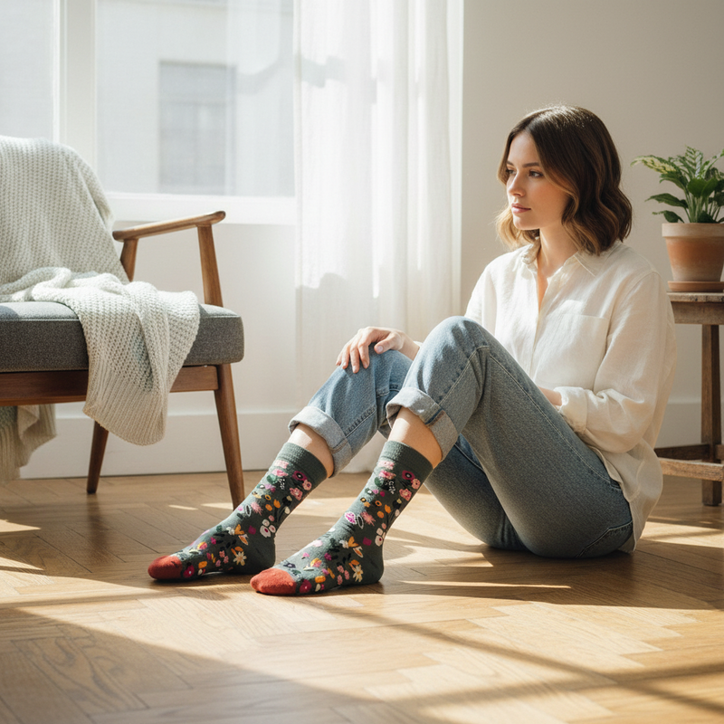 Anyfootwear 5 Pairs Size 5-9 Fashion Socks Combed Cotton Art Abstract Garden Oil Painting Novelty Happy Funny Christmas Gift for Women
