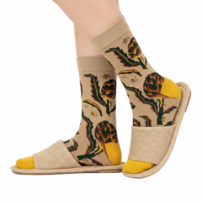 Anyfootwear 5 Pairs Size 5-9 Fashion Socks Combed Cotton Art Abstract Round Flowers Oil Painting Novelty Happy Funny Christmas Gift for Women