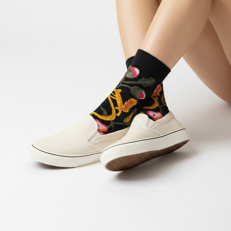 Anyfootwear 5 Pairs Size 5-9 Fashion Socks Combed Cotton Art Abstract Fruits Oil Painting Novelty Happy Funny Christmas Gift for Women