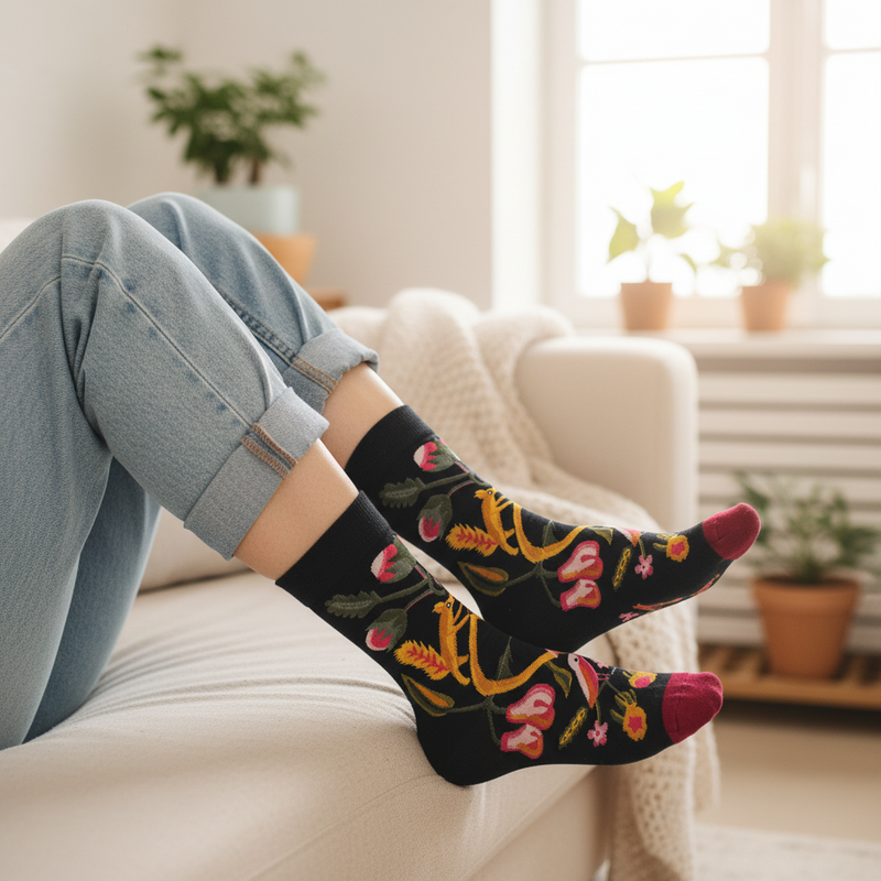 Anyfootwear 5 Pairs Size 5-9 Fashion Socks Combed Cotton Art Abstract Fruits Oil Painting Novelty Happy Funny Christmas Gift for Women