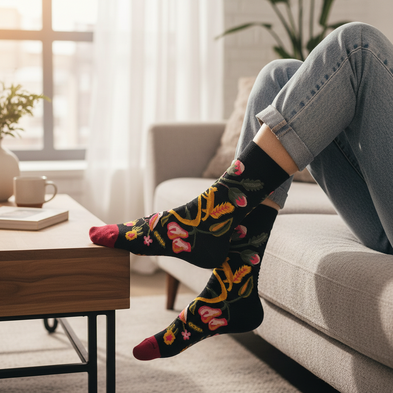 Anyfootwear 5 Pairs Size 5-9 Fashion Socks Combed Cotton Art Abstract Fruits Oil Painting Novelty Happy Funny Christmas Gift for Women
