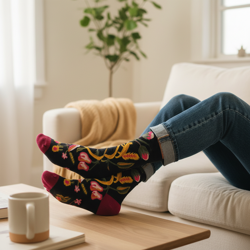 Anyfootwear 5 Pairs Size 5-9 Fashion Socks Combed Cotton Art Abstract Fruits Oil Painting Novelty Happy Funny Christmas Gift for Women
