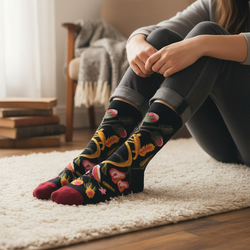 Anyfootwear 5 Pairs Size 5-9 Fashion Socks Combed Cotton Art Abstract Fruits Oil Painting Novelty Happy Funny Christmas Gift for Women
