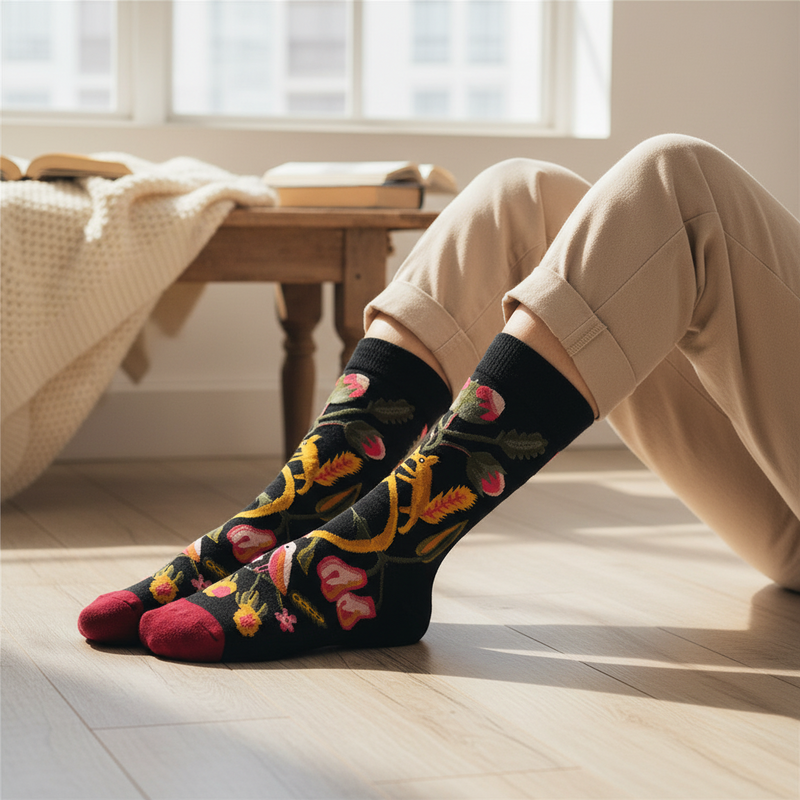 Anyfootwear 5 Pairs Size 5-9 Fashion Socks Combed Cotton Art Abstract Fruits Oil Painting Novelty Happy Funny Christmas Gift for Women