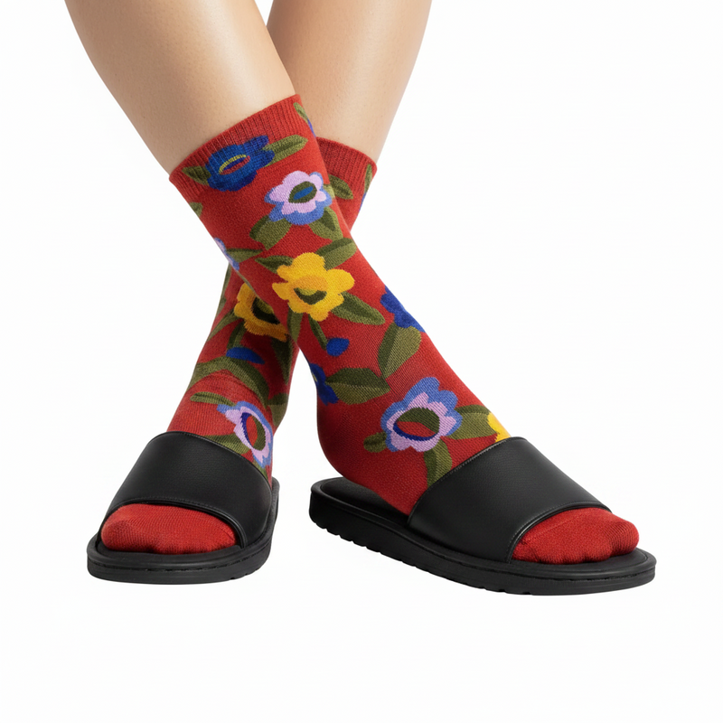 Anyfootwear 5 Pairs Size 5-9 Fashion Socks Combed Cotton Art Abstract Flower Oil Painting Novelty Happy Funny Christmas Gift for Women