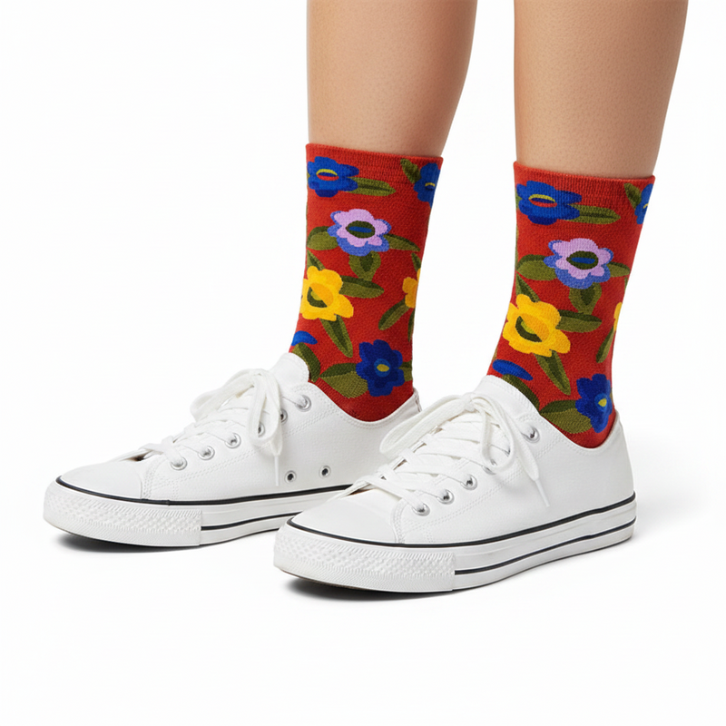 Anyfootwear 5 Pairs Size 5-9 Fashion Socks Combed Cotton Art Abstract Flower Oil Painting Novelty Happy Funny Christmas Gift for Women
