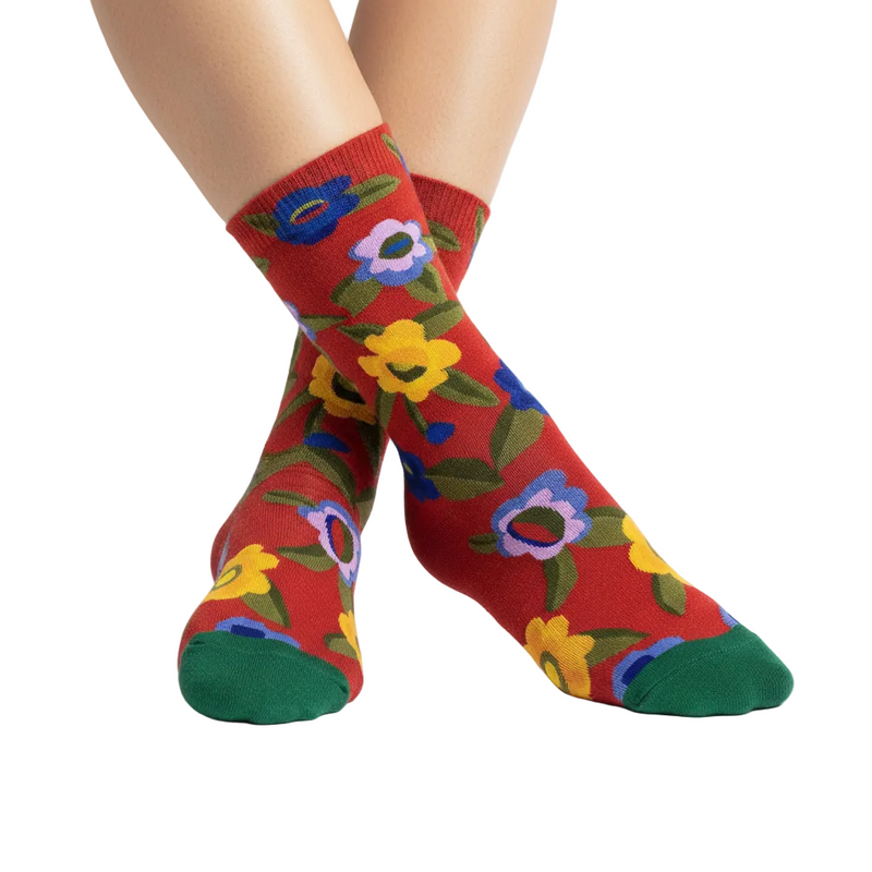 Anyfootwear 5 Pairs Size 5-9 Fashion Socks Combed Cotton Art Abstract Flower Oil Painting Novelty Happy Funny Christmas Gift for Women