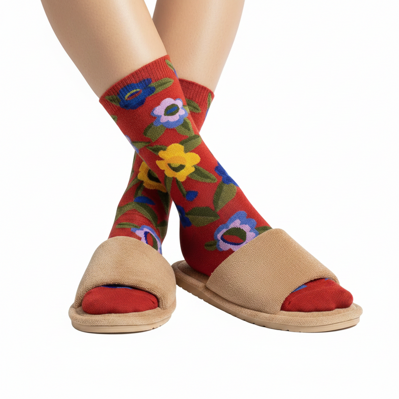 Anyfootwear 5 Pairs Size 5-9 Fashion Socks Combed Cotton Art Abstract Flower Oil Painting Novelty Happy Funny Christmas Gift for Women