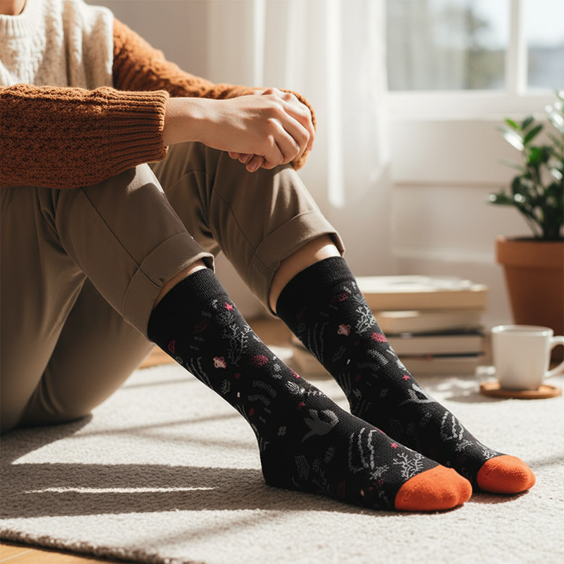 Anyfootwear 5 Pairs Size 5-9 of Fashion Long Sock Cartoon Personalized Creative Random Plants For Men Woman Foot Cold Winter Warm Comfortable Accessories