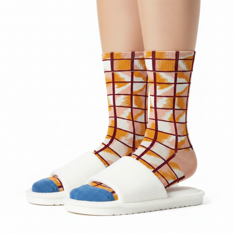 Anyfootwear 5 Pairs Size 5-9 Fashion Socks Combed Cotton Art Abstract Stripe Oil Painting Novelty Happy Funny Christmas Gift for Women