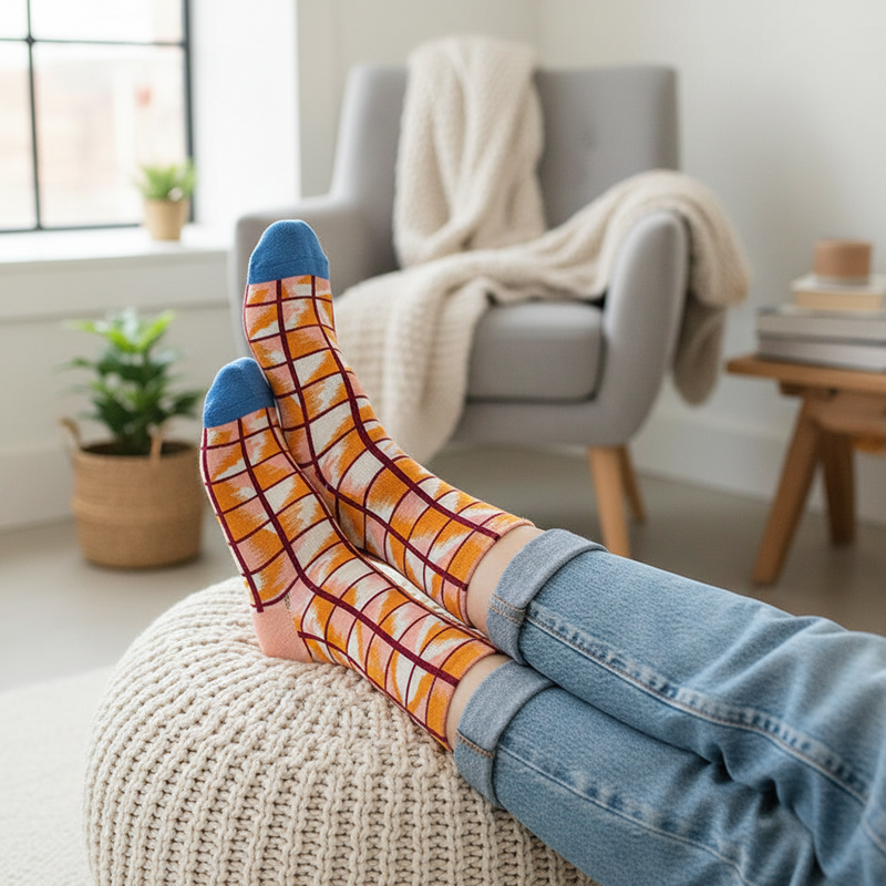 Anyfootwear 5 Pairs Size 5-9 Fashion Socks Combed Cotton Art Abstract Stripe Oil Painting Novelty Happy Funny Christmas Gift for Women