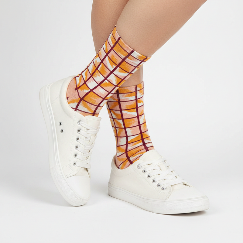 Anyfootwear 5 Pairs Size 5-9 Fashion Socks Combed Cotton Art Abstract Stripe Oil Painting Novelty Happy Funny Christmas Gift for Women