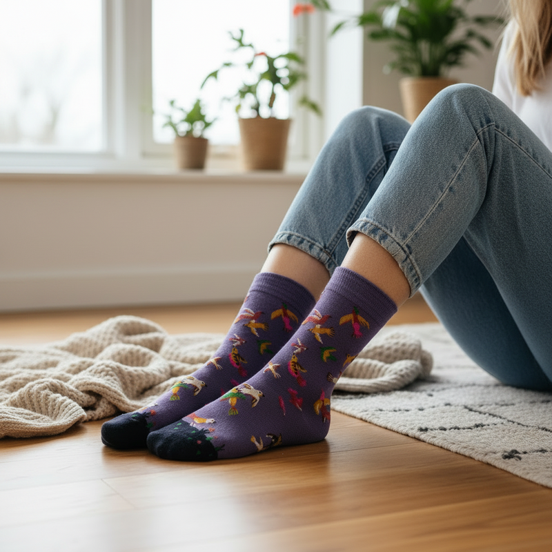 Anyfootwear 5 Pairs Size 5-9 of Fashion Long Sock Cartoon Personalized Creative Birds Painting For Men Woman Foot Cold Winter Warm Comfortable Accessories
