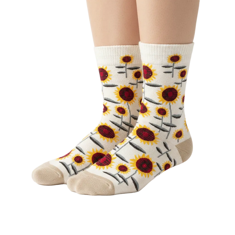 Anyfootwear 5 Pairs Size 5-9 Fashion Socks Combed Cotton Art Abstract Sun Flower Oil Painting Novelty Happy Funny Christmas Gift for Women