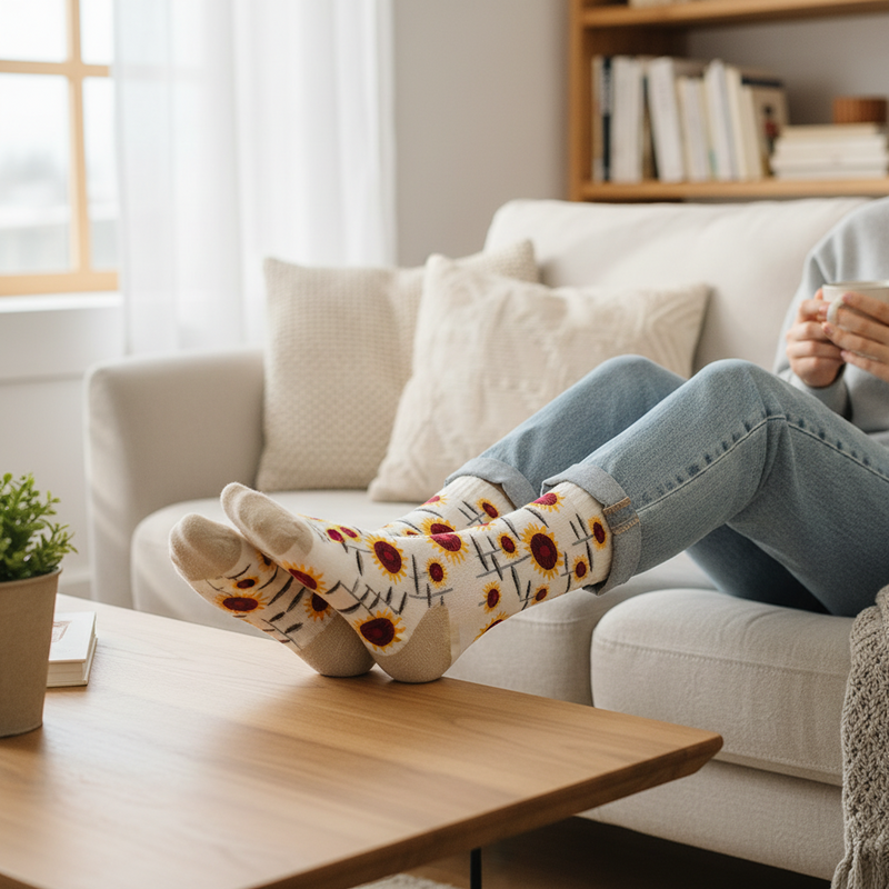 Anyfootwear 5 Pairs Size 5-9 Fashion Socks Combed Cotton Art Abstract Sun Flower Oil Painting Novelty Happy Funny Christmas Gift for Women