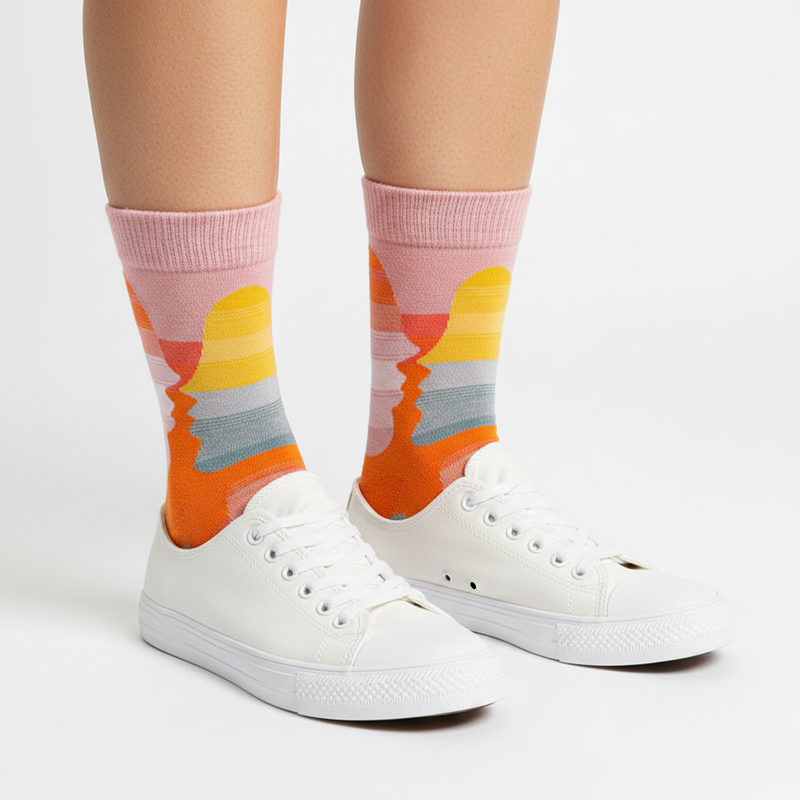 Anyfootwear 5 Pairs Size 5-9 Fashion Socks Combed Cotton Art Abstract Kissing Oil Painting Novelty Happy Funny Christmas Gift for Women