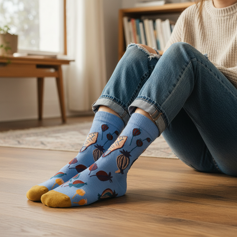 Anyfootwear 5 Pairs Size 5-9 Fashion Socks Combed Cotton Art Guava Abstract Oil Painting Novelty Happy Funny Christmas Gift for Women