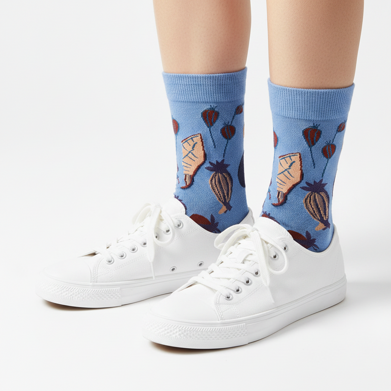 Anyfootwear 5 Pairs Size 5-9 Fashion Socks Combed Cotton Art Guava Abstract Oil Painting Novelty Happy Funny Christmas Gift for Women