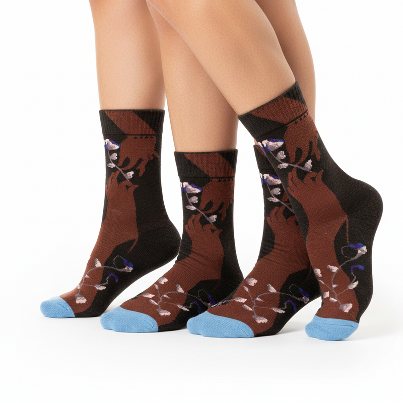 Anyfootwear 5 Pairs Size 5-9 Fashion Socks Combed Cotton Art Abstract Hands Oil Painting Novelty Happy Funny Christmas Gift for Women