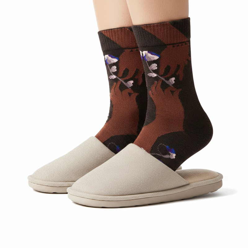 Anyfootwear 5 Pairs Size 5-9 Fashion Socks Combed Cotton Art Abstract Hands Oil Painting Novelty Happy Funny Christmas Gift for Women