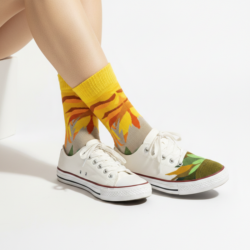 Anyfootwear 5 Pairs Size 5-9 Fashion Socks Combed Cotton Art Abstract Grass Oil Painting Novelty Happy Funny Christmas Gift for Women