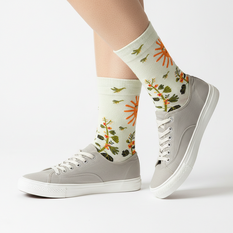Anyfootwear 5 Pairs Size 5-9 Fashion Socks Combed Cotton Art Abstract Plant Oil Painting Novelty Happy Funny Christmas Gift for Women