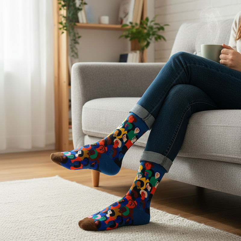 Anyfootwear 5 Pairs Size 5-9 Fashion Socks Combed Cotton Art Abstract People Oil Painting Novelty Happy Funny Christmas Gift for Women