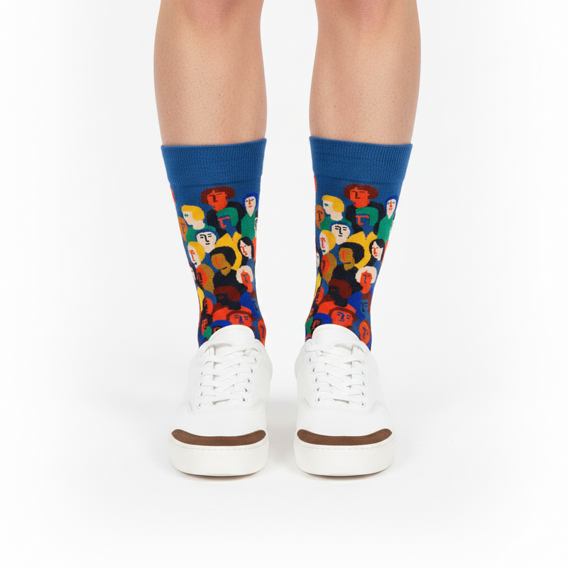 Anyfootwear 5 Pairs Size 5-9 Fashion Socks Combed Cotton Art Abstract People Oil Painting Novelty Happy Funny Christmas Gift for Women