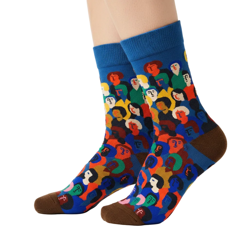 Anyfootwear 5 Pairs Size 5-9 Fashion Socks Combed Cotton Art Abstract People Oil Painting Novelty Happy Funny Christmas Gift for Women