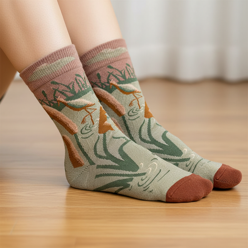Anyfootwear 5 Pairs Size 5-9 Fashion Long Sock Cartoon Personalized Creative Nature Flamingo Print For Men Woman Foot Cold Winter Warm Comfortable Accessories