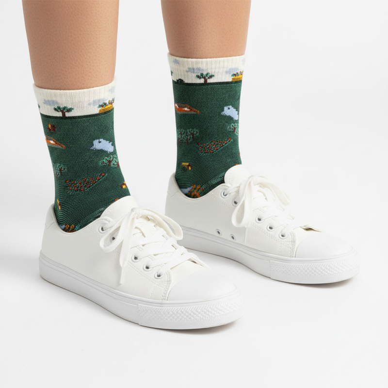 Anyfootwear 5 Pairs Size 5-9 Fashion Long Sock Cartoon Personalized Creative Nature Farm Print For Men Woman Foot Cold Winter Warm Comfortable Accessories