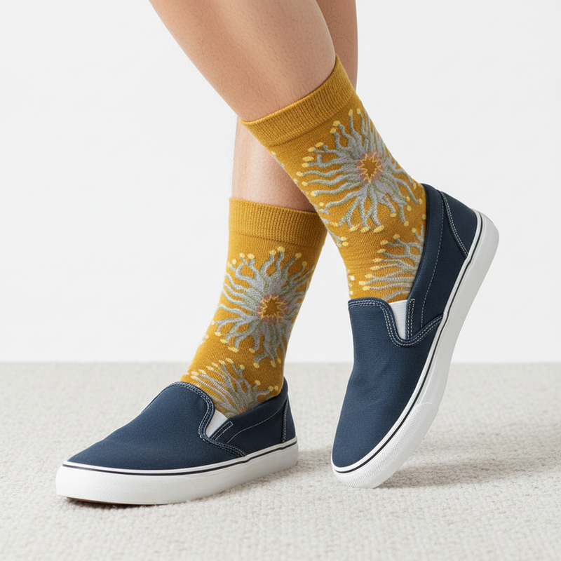 Anyfootwear 5 Pairs Size 5-9 Fashion Long Sock Cartoon Personalized Creative Nature Grey Flower For Men Woman Foot Cold Winter Warm Comfortable Accessories