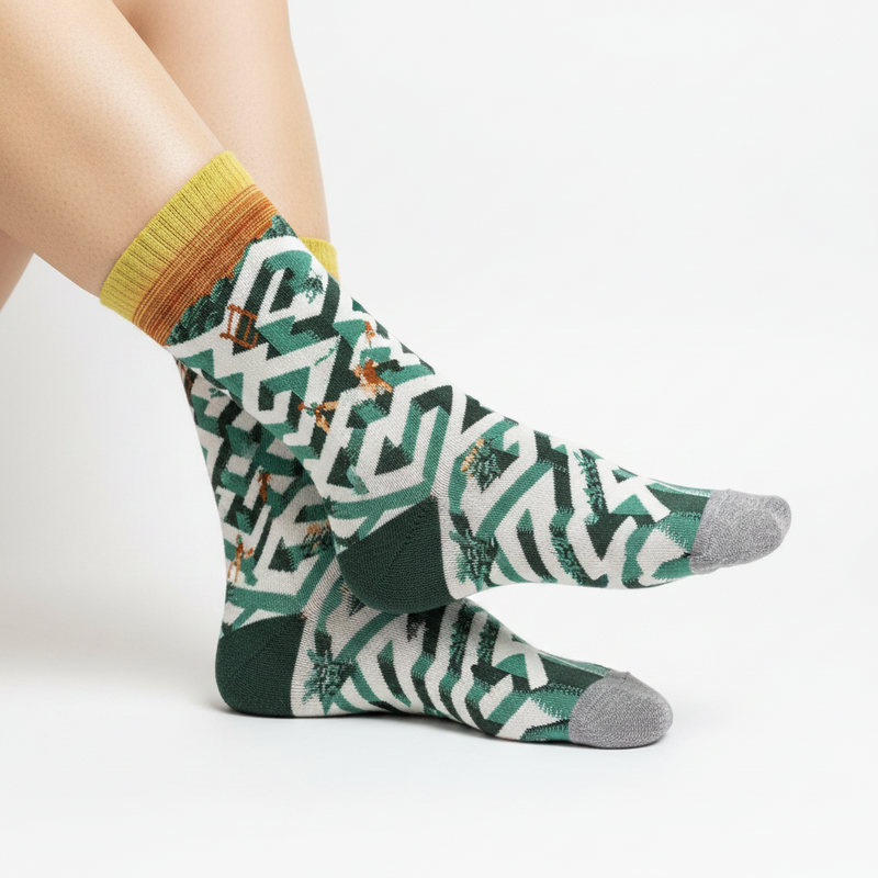 Anyfootwear 5 Pairs Size 5-9 Fashion Long Sock Cartoon Personalized Creative Nature Geometric Design For Men Woman Foot Cold Winter Warm Comfortable Accessories