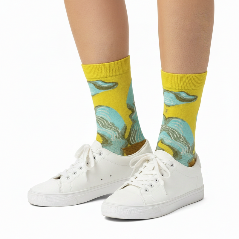 Anyfootwear 5 Pairs Size 5-9 Fashion Long Sock Cartoon Personalized Creative Nature Yellow Abstract Print For Men Woman Foot Cold Winter Warm Comfortable Accessories
