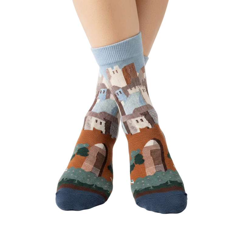Anyfootwear 5 Pairs Size 5-9 of Fashion Long Sock Cartoon Personalized Creative House Painting For Men Woman Foot Cold Winter Warm Comfortable Accessories