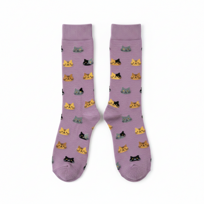 Anyfootwear 5 Pairs Size 5-9 Fashion Socks Thick Warm Cotton Cute Cartoon Cat Animal Ankle Short Casual for Ladies Girls Christmas Gifts Purple