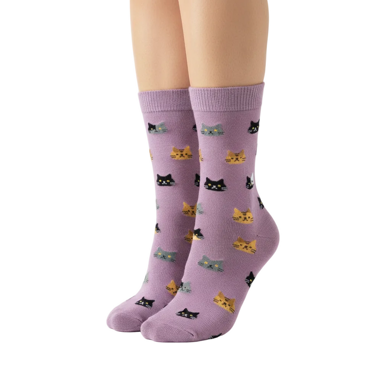 Anyfootwear 5 Pairs Size 5-9 Fashion Socks Thick Warm Cotton Cute Cartoon Cat Animal Ankle Short Casual for Ladies Girls Christmas Gifts Purple