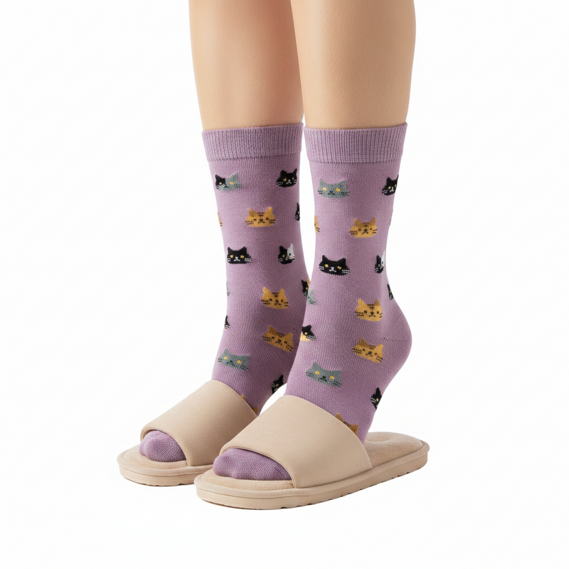 Anyfootwear 5 Pairs Size 5-9 Fashion Socks Thick Warm Cotton Cute Cartoon Cat Animal Ankle Short Casual for Ladies Girls Christmas Gifts Purple