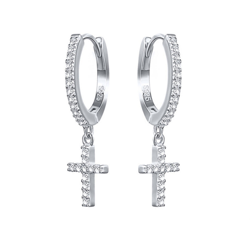 ANYCO Earrings Sterling Silver Trendy Geometric White Zircon Cross Stud For Women Teen Fashion Stylish Accessories Jewelry Gifts