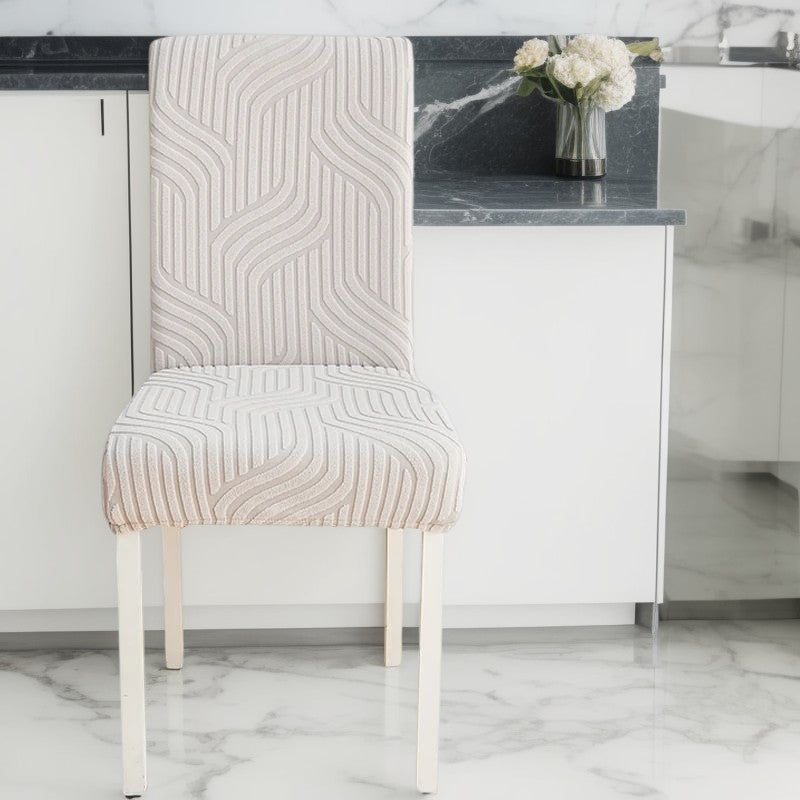 Anyseat Chair Cover Light Grey Linear Design with Anti-Dirt and Elastic Material for Dining Room Kitchen Wedding Hotel Banquet Restaurant
