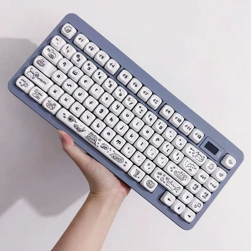 ANYMOB Keycap Keyboard Black White Cat 140 Keys Profile Black Cute Naughty Cat Switch Theme Layout