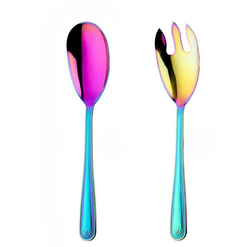 Anygleam Blue Rainbow Giant Salad Spoon Fork Set – 2pcs Steel