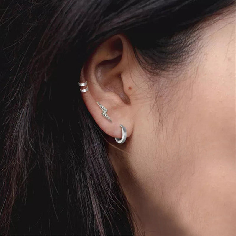 ANYCO Earrings Sterling Silver Minimalist Pavé White Zircon Lightning Small Stud For Women Teen Fashion Stylish Accessories Jewelry Gifts