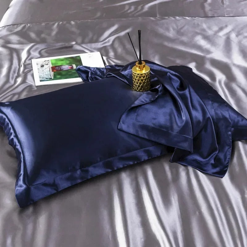 ANYHOUZ Pillowcase Purplish Blue Luxury Soft Natural Mulberry Silky Two Sided Satin Cover