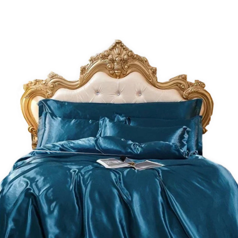 Anycozy Beddings Blue EU Double Size 3 Pcs High End Satin Smooth Duvet Cover Set Luxury Polyester Silky Soft Cozy Bedding Set
